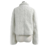 Classic Metal Wave Double Button High Neck Fur Coat (White)