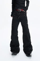 Distressed Studded Curved Jeans