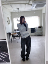 BLACK STRIPE WASHING DENIM PANTS