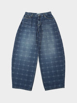 (UNISEX) Check Wide Denim Pants