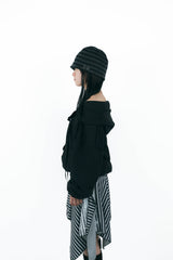 offshoulder ribbon hoodie(black)