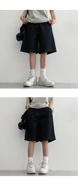 【S～XL】オートステッチサンジデニムハーフ丈ショートパンツ
