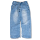 WASHING CURVED WIDE DENIM PANTS LIGHT BLUE