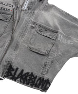 BBD ヴィンテージ クラッシュ フード デニム ジップアップ ジャケット (Vintage Gray)