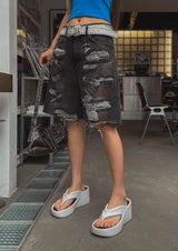 Tizzy Damage Black Denim Half Pants