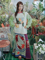 UnsocalNight2025 Original Literary Retro Autumn and Winter プリントブルーストレートマシェパンツ