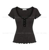 [Scarf SET] Mocha Lace Ribbed Short Sleeve Set