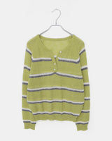Trsen Stripe Button Henley Neck Long Sleeve Knit