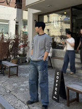 With crop stripe long-sleeve tee