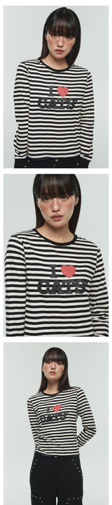 I LOVE CATS STRIPE SLIM LONG SLEEVE