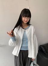 ケンティット ストライプ シャーリング ボタン ブラウス