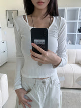 Dear Peach Touch Golji Strap Long Sleeve Top (3 colors)