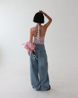 Light blue string strap cutting wide pants