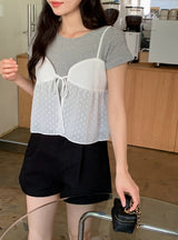 Chiffon Flare Heart Layered Bustier Blouse (2color)