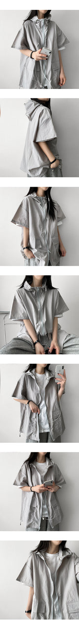 ハリーボクシーフィットストリングクーリングショートスリーブフードジップアップジャンパー