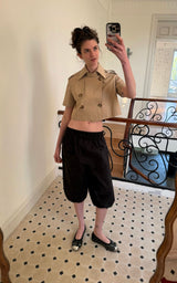 That's neat  stand collar, cropped, mid-sleeve classic khaki trench coat (Khaki