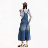 Vintage Washed 7/8 Wide-Leg Denim Overalls