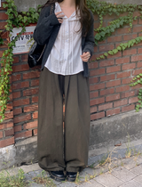 #Frill Collar Strap Puff Long Sleeve Blouse