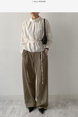 High-Neck Belted Balloon Fit Blouse