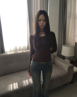Brown shirring button T
