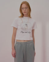 HEART RABBIT CROP TSHIRT-WHITE