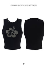 studded flower print sleeveless
