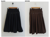 STUD PLEATS MIDI SKIRT (BROWN, BLACK 2COLORS!)