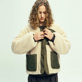 リバーシブル キルト&フリースライナージャケット olive khaki