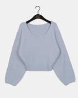 Bien off-shoulder two-way button slit V-neck long sleeve knit