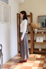 チェックスリットロングスカートピンク