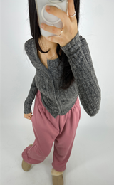 (BODY-SHAPING FIT♥) スリムボタンシャードカラーVネックニットカーディガン - 2 COLOR
