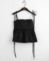 Tid pintuck flare ribbon string tank top blouse