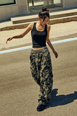 (W) CURVED DOUBLE POCKET CAMO PANTS