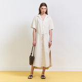 Back Cut-Out Linen Stripe Dress