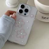 [handmade] pink flower pearl jelly hard case