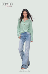 Mint Loose Stripe Long Sleeve T-shirt