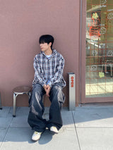 Washing diagonal balloon cargo denim pants 2C