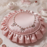 [IVE Rei Necklace] Three Ribbons Pearl Choker Necklace - Silver Color