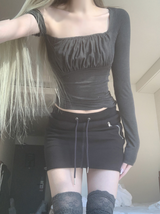 Gateni shirring unbal top (dark gray)
