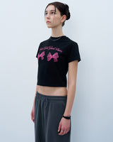 TWIN RIBBON CROP TSHIRT-BLACK