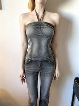 1282. Gray washing denim camisole top