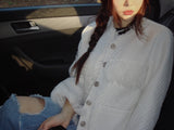 Tassel tweed loose fit no-collar jacket