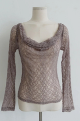 COWL-NECK LACE TOP (MOCHA)