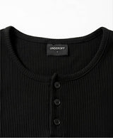 Ribbed Henley-Neck Sleeveless Top Black