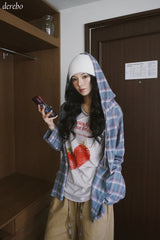 Checkered layered wide banding pants