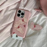 [Mademoment] fuzzy ribbon bunny design iphone card case