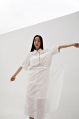 Linen crinkle half shirt, Ivory