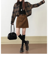Brown Suede-Touch A-Line Pocket Skirt