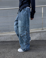 Skull Dart Wide Cargo Denim Pants