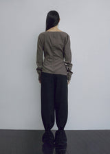 COWL NECK BLOUSE, DARK BROWN